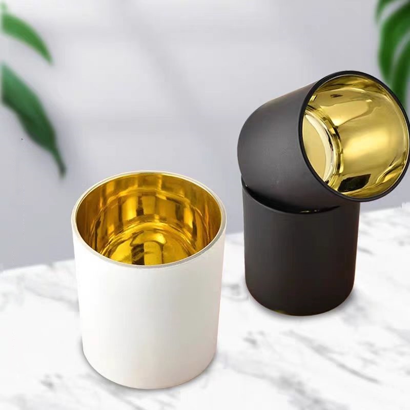 Luxury 320ml 10oz Empty Matte White Black Gold Glass Candle Jars Holders With Bamboo Wooden Metal Lid