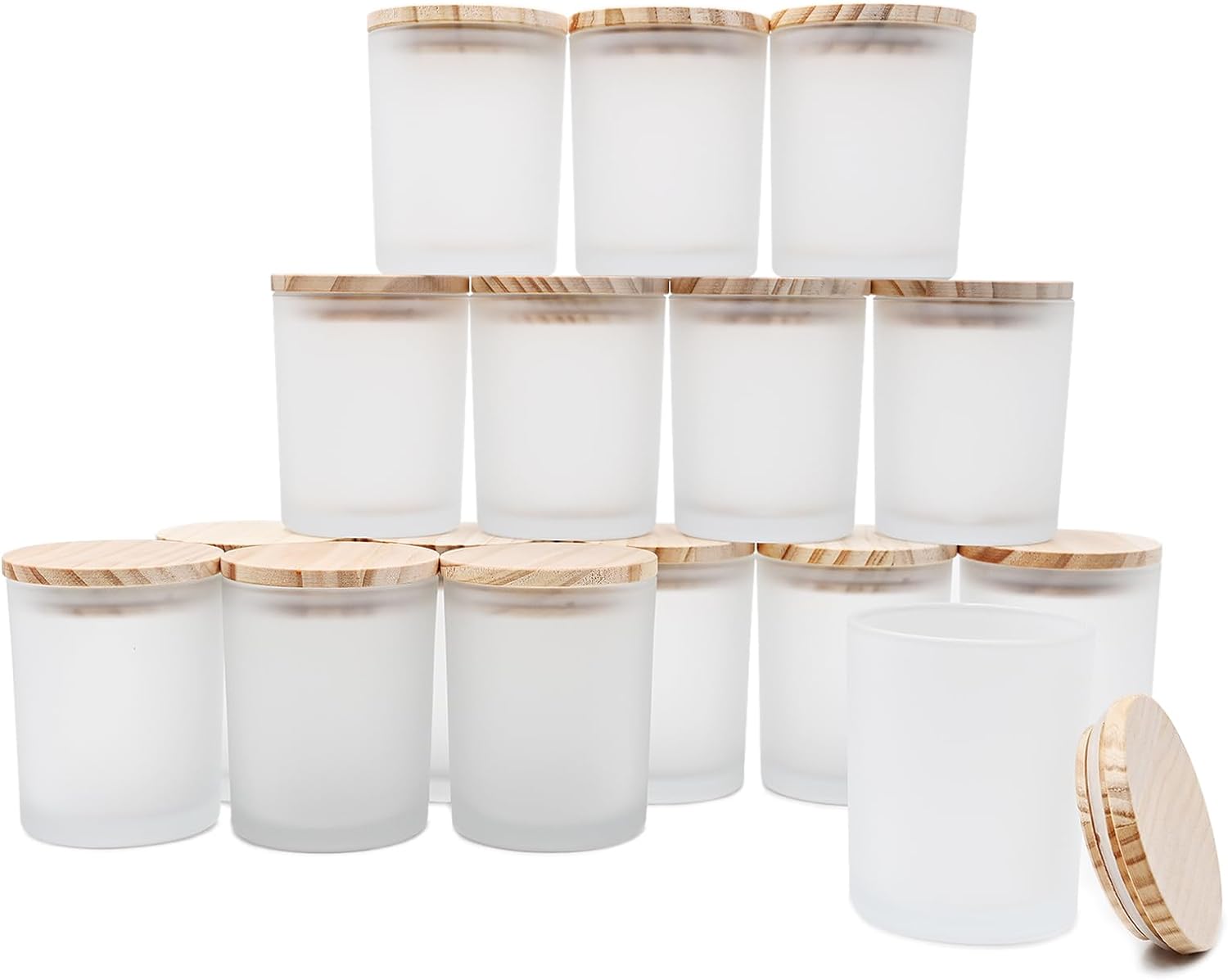 Luxury Mini 6oz 8oz 10oz 14oz Custom Frosted Transparent Empty Candle Jars With Bamboo Wooden Lids