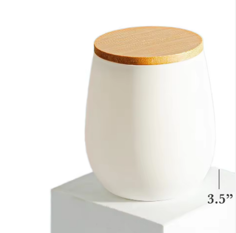 Eco-friendly Custom Printed Matte Glaze Cylinder Ceramic Coffee Nordic Kitchen Canister With Wood Lid