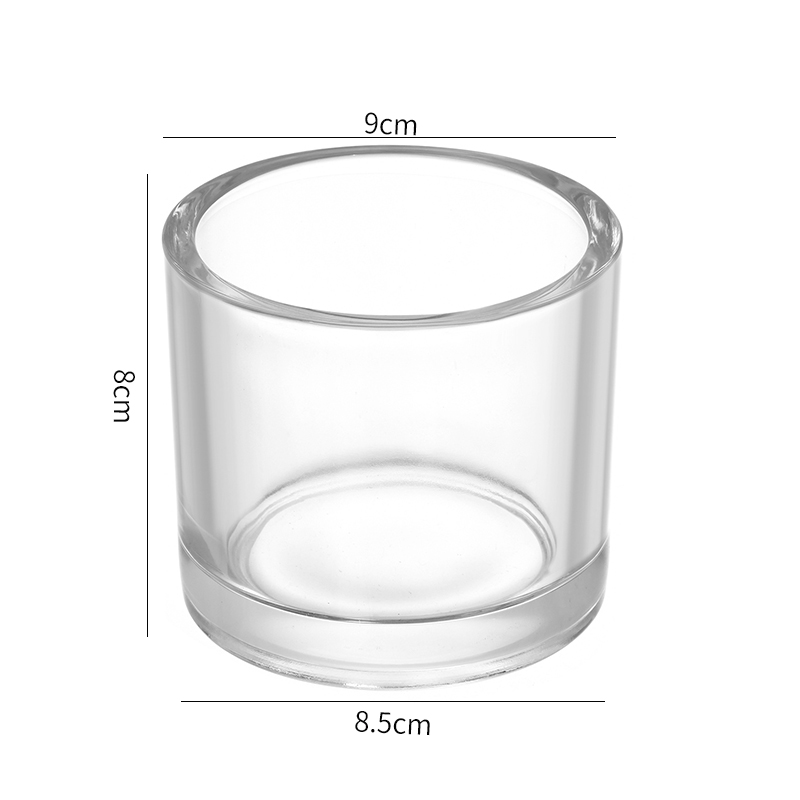 Hot Sale Cylinder Shape Clear 8cm Tall Glass Candle Jar With Bamboo Lid