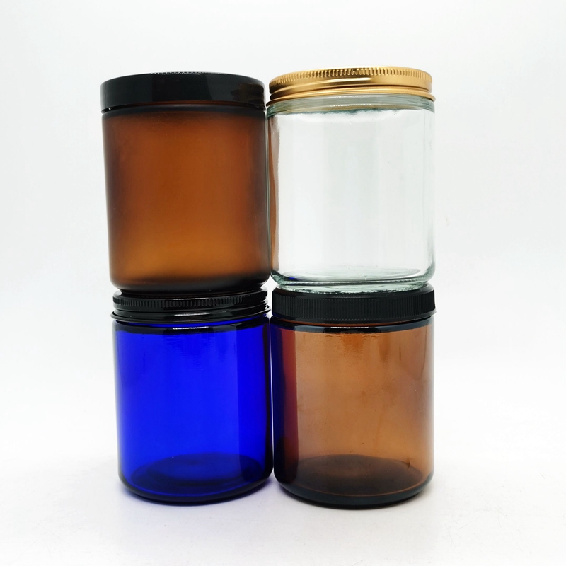 Hot Sale 250ml Custom Amber Clear Glass Herbs Container Cosmetic 8 oz Glass Candle Jars With Lid for Candle Food  Spices
