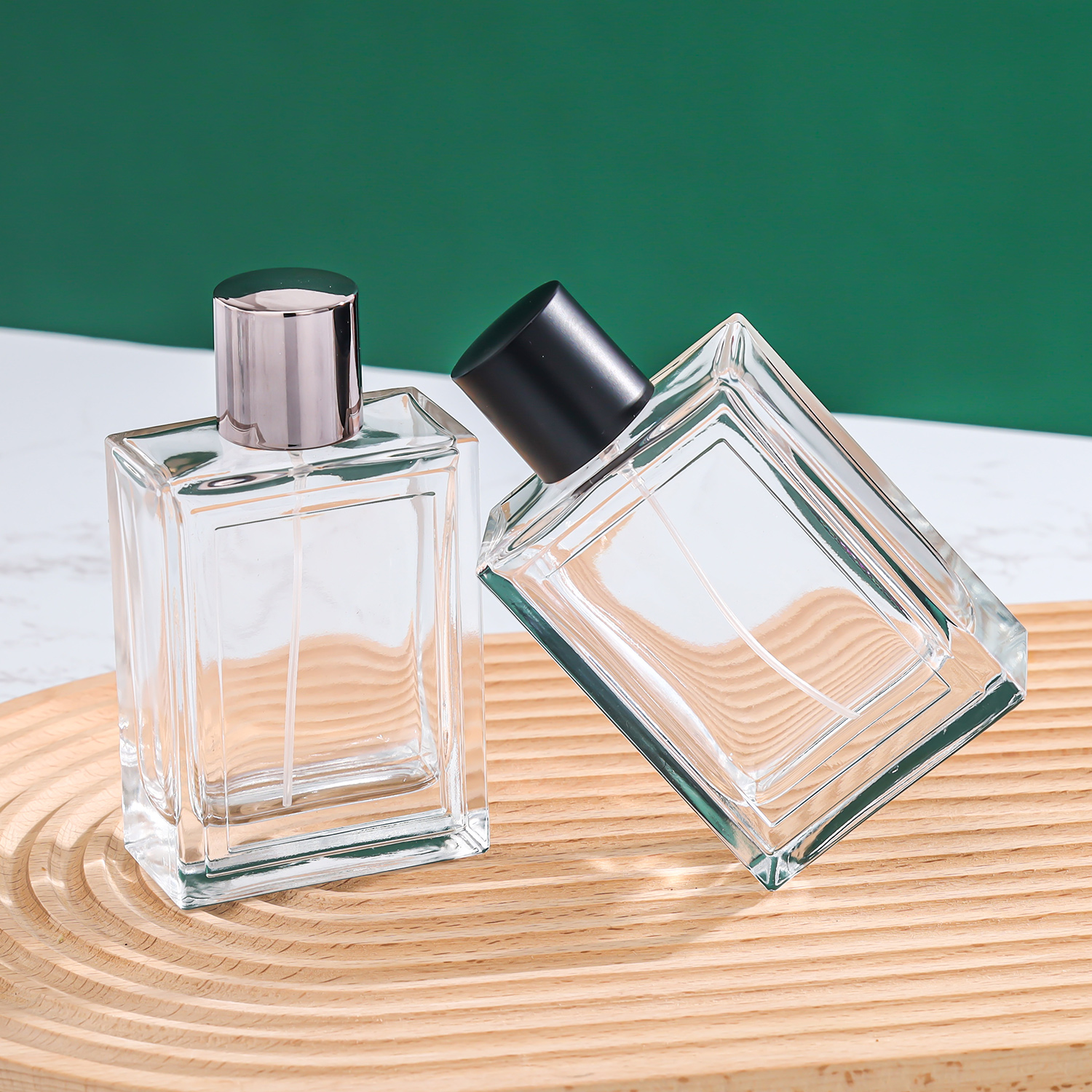 Luxury 30ml 50ml 100ml Custom Empty Square Glass Perfume Bottle Round Flat Shape With Roll Sealing Essential Cosmetics Packing