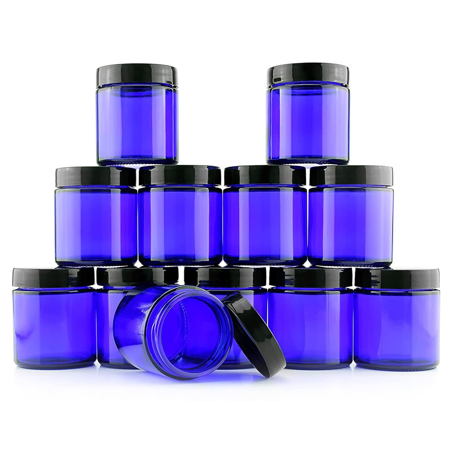Cobalt Blue 8 Ounce 250 ml Round Glass Candle Jar With Black Lids  for Candle Making