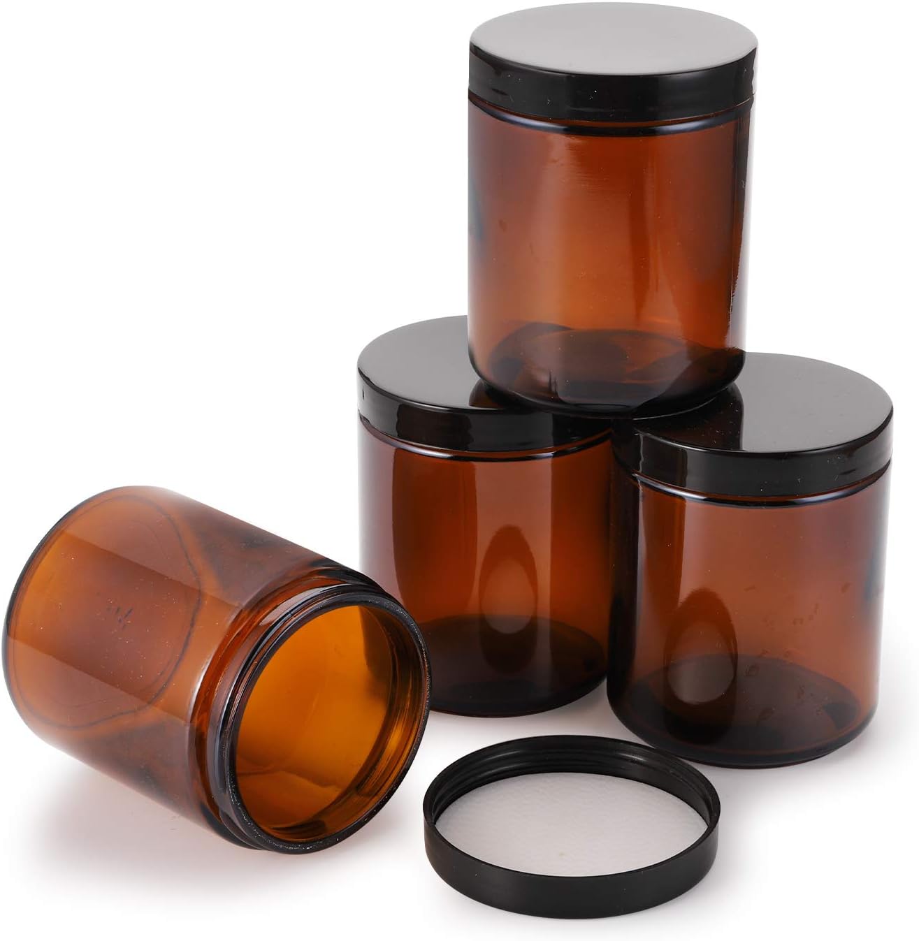 6oz 180ml Amber Luxury Empty Round Straight Sided Glass Candle Jar With Black Lids