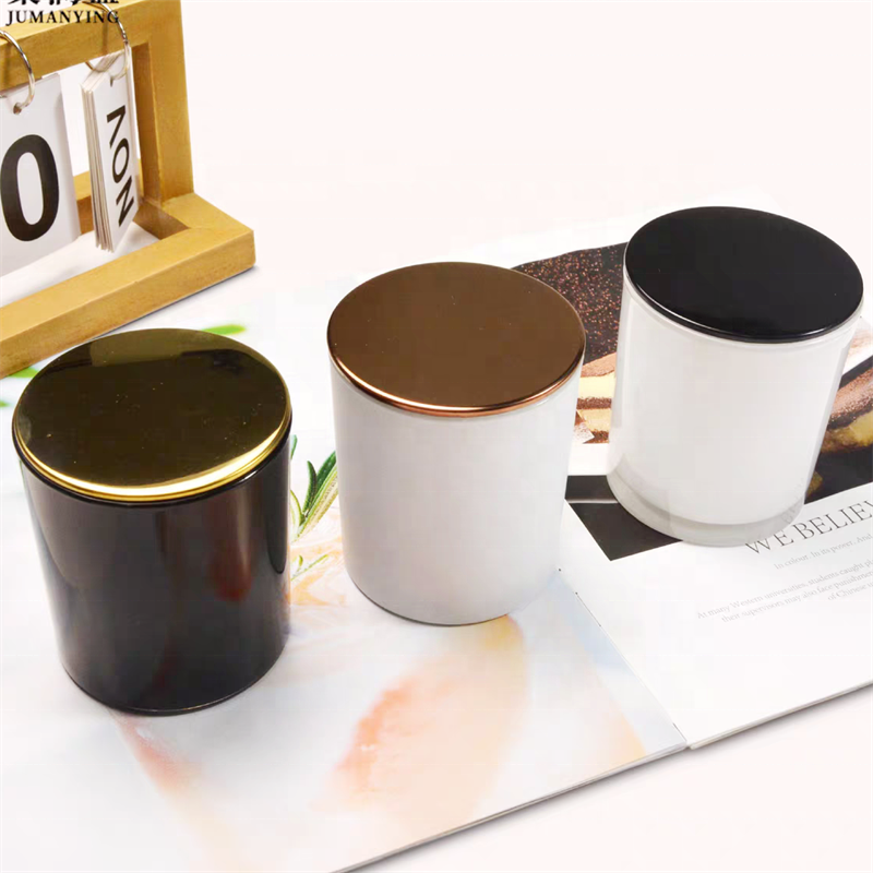 Empty Amber Black White Frosted Candle Holders Glass Candle Jars With Aluminum Cover