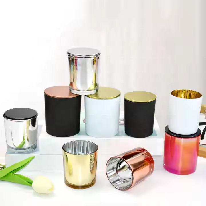 Modern Luxury Glass Candle Holder Custom Candle Jar With Metal Lid Electroplated Jars Luxury for Candle Making