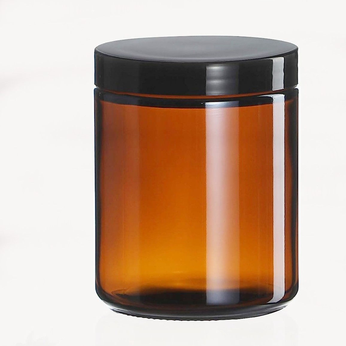 Amber Glass Straight Sided Jar -250ml Glass Candle Holder With Black Plastic Lid