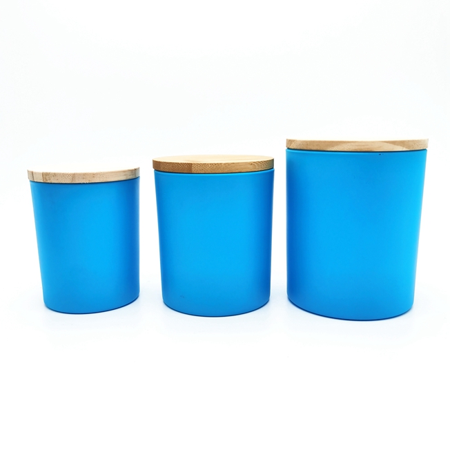 Wholesale Packaging Glass Candle Jar With Wooden Lid Colorful Frosted Amber Black Empty Glass Candle Jar With Bamboo Lid Box