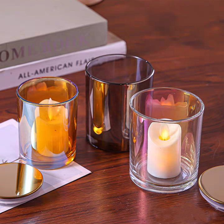 Luxury Empty 8oz 10oz 14 Oz 18oz Colorful Round Candles Jar Glass With Metal Lid