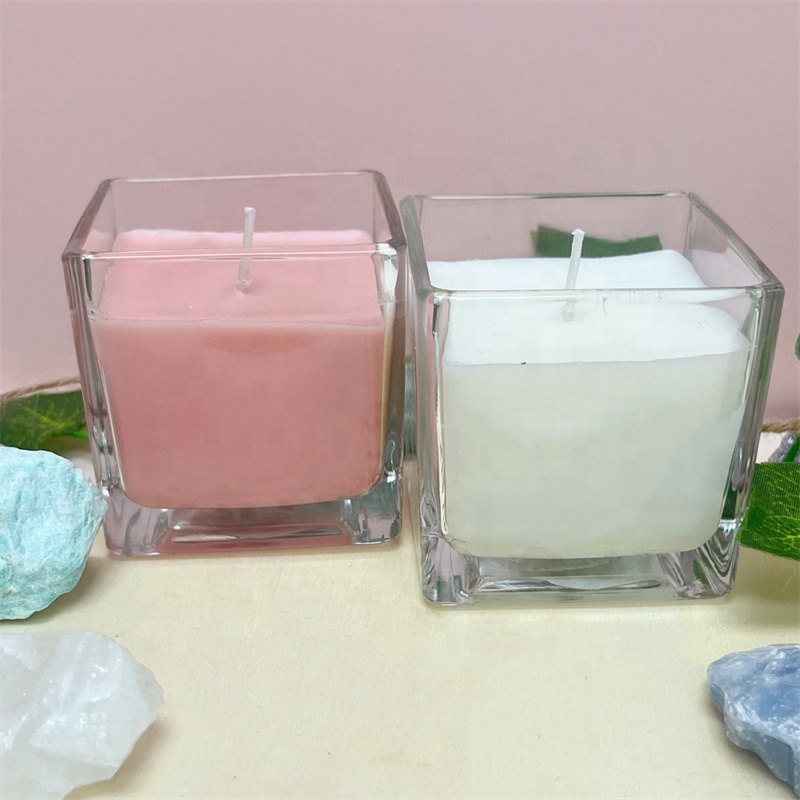 Hand Made 3oz Square Minimalist Glass Jar Candle, Different Scents- Soy Wax Aromatherapy, Healing Home Decor