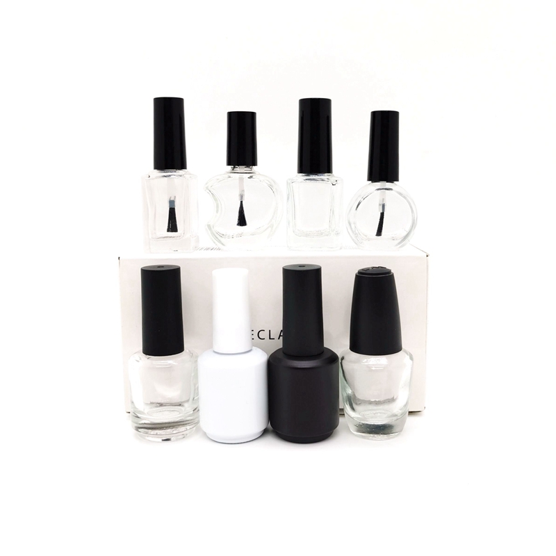 Luxury Recyclable Clear Round Glass Empty Gel Nail Polish Bottle Set 5ml 10ml 15ml Packaging With Brush