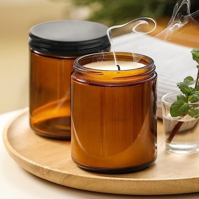 Hot Selling 270g Round Wide Mouth Large Amber Glass Jar With Screw Top Lid