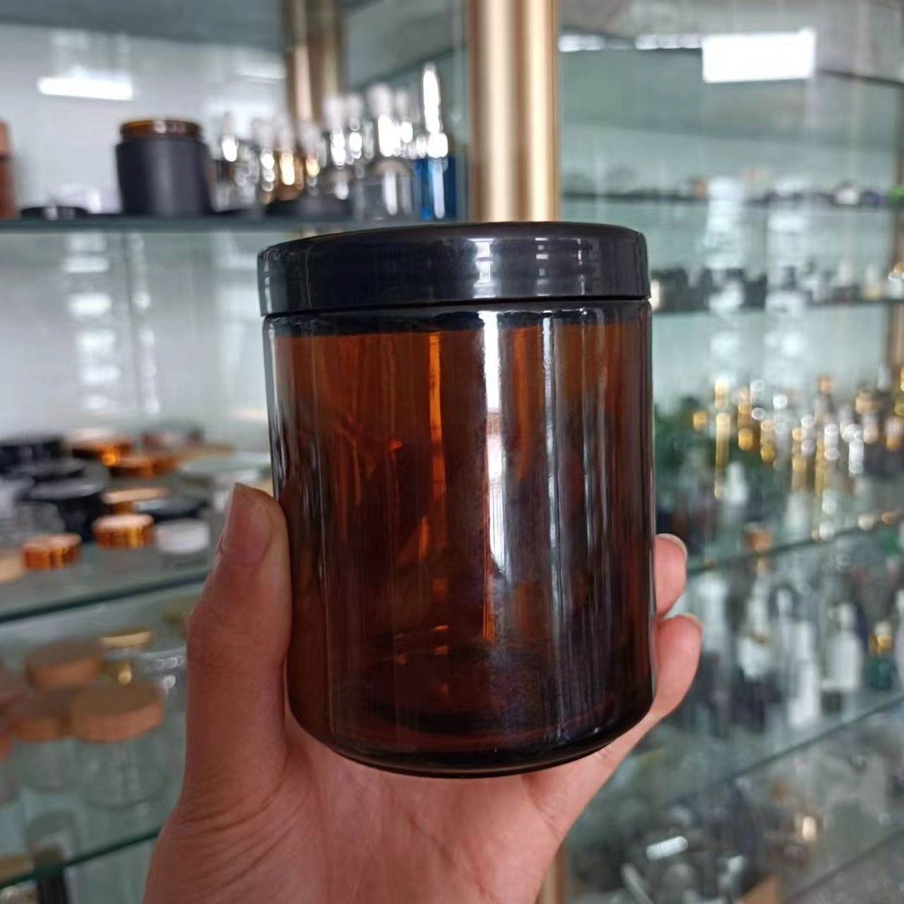 8oz Amber Mason Canning Glass Jar With Black Aluminum Lid Straight Sided Cosmetic Candle Container for Candle Making Packaging