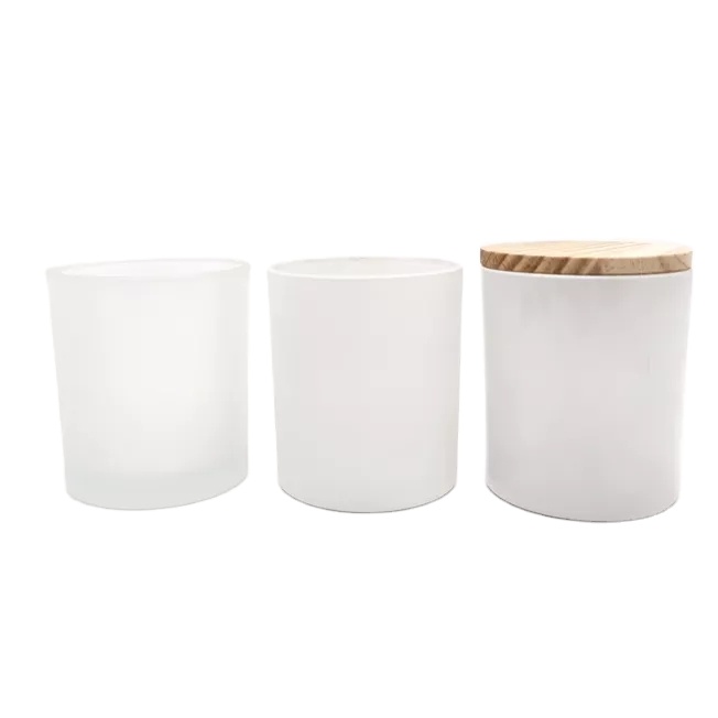 Wholesale Empty Matte Frosted White Black clear Glass Candle Jars With Wooden Lids for Candle Making