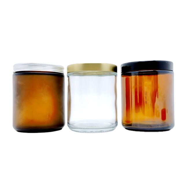 Luxury 4oz 7oz 8oz 10oz 16oz Frosted Amber Clear Glass Candle Jars With Unishell Metal Cap and Plastic Lid for Christmas