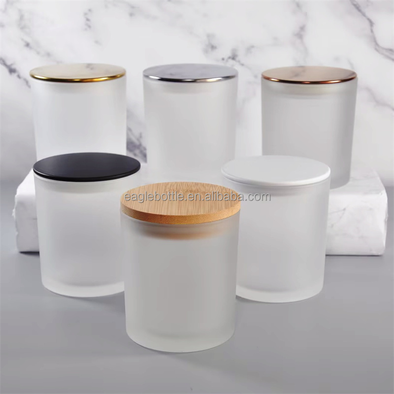 Custom-Colored Frosted Glass Candle Container 6oz 8oz 10oz Round Bottom Jar with Metal Lid for Candle Making