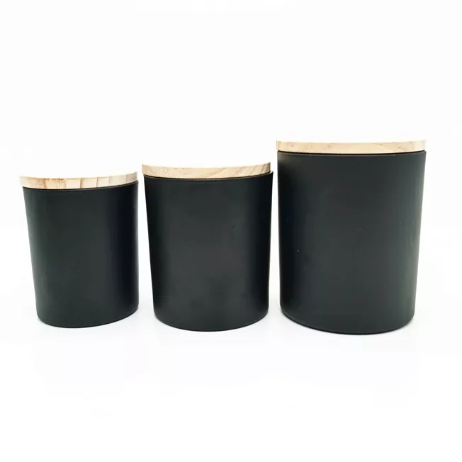 Hot Sale Customized Candle Jars Luxury Packaging White Pink Matt Black Glass Candle Jar With Wooden Lid for Candle Making