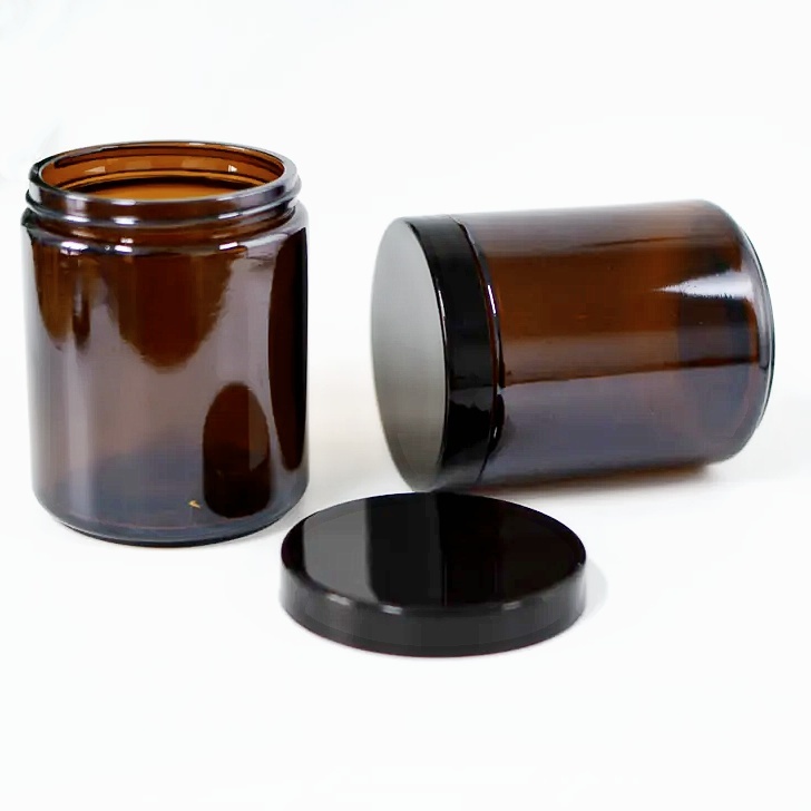 Amber Round Glass Jars With Black Lids Empty Candle Making Jars Cosmetic Containers for Cream Lotion Body Butter Beauty Product