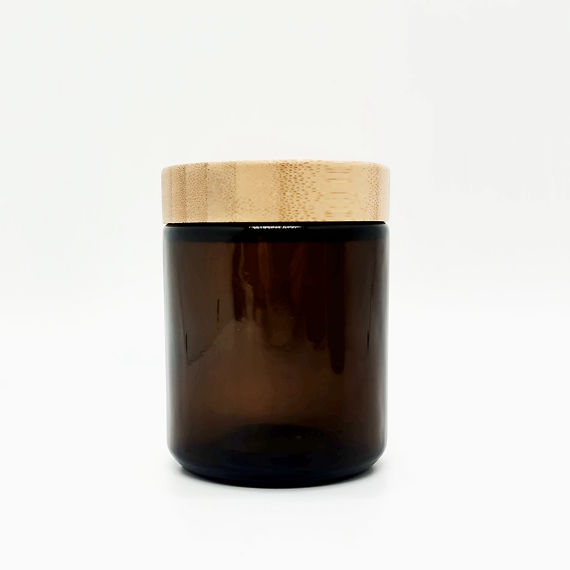 Round 9oz 270ml Brown Luxury Empty Straight Sided Glass Candle Cream Jar With 70 400 Finish Bamboo Screw Top Lids for Sale