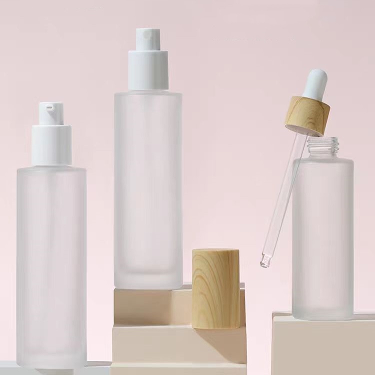 Recyclable Frost Luxury Skincare Packaging Set Empty Lotion Pump Glass Bottle Jar Cosmetic Cream Bottle With Plastic Pump