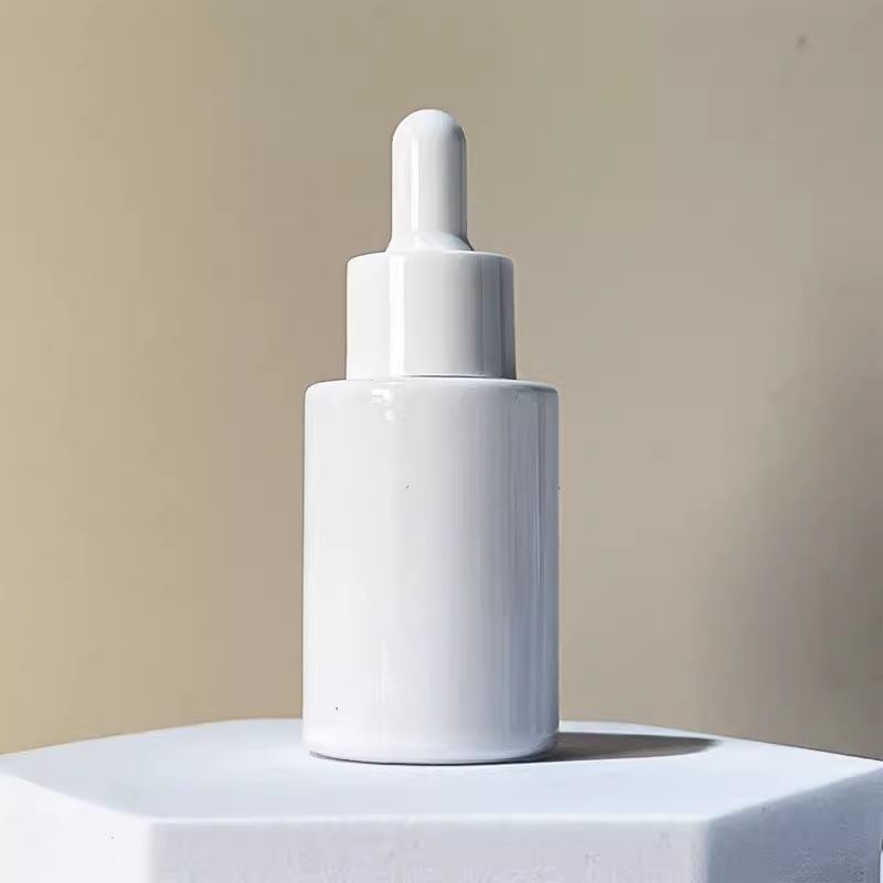 Custom Glass Cosmetic Serum Bottle 30 Ml 1oz White Black Silver Frosted Flat Shoulder Dropper Bottle for Essential Oils 30ml glass jar glass bottle