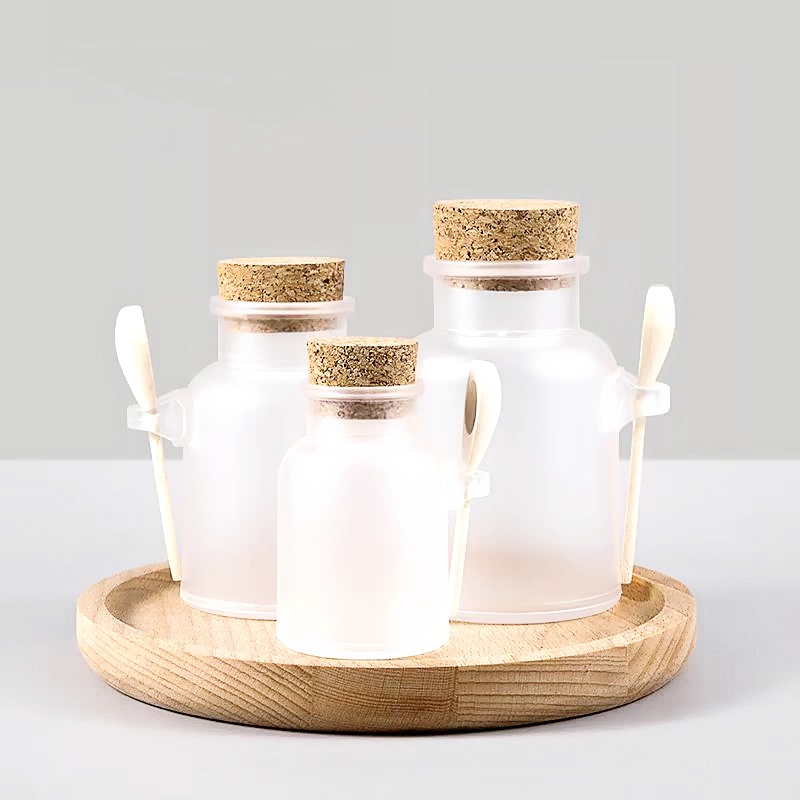 Empty Frosted Plastic 100g/ml 200g/ml 300g/ml ABS Bath Salt Cosmetic Jar/bottle/container Skin Care Packaging With Wooden Spoon