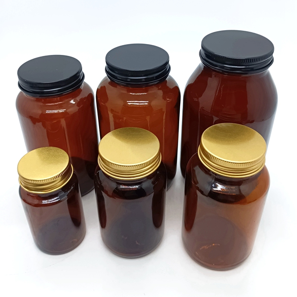 15ml 50ml 60ml  Empty Clear Amber Glass Pill Bottle Screw Cap Tablet Jars Food Supplement Capsules Container Custom Printed