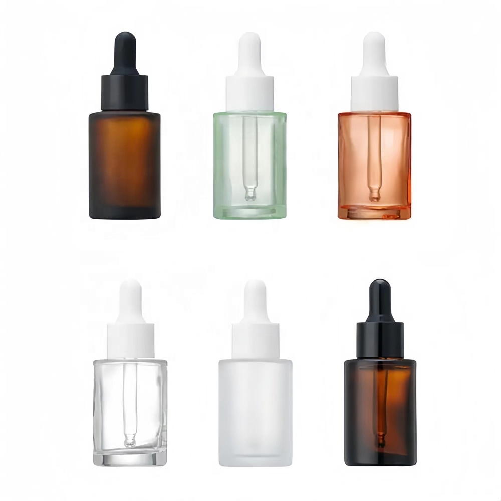 Customizable Popular Multi-color Flat Shoulder Water Milk Bottle 30ml Essence Oil Serum Dropper Glass Bottle Factory Direct