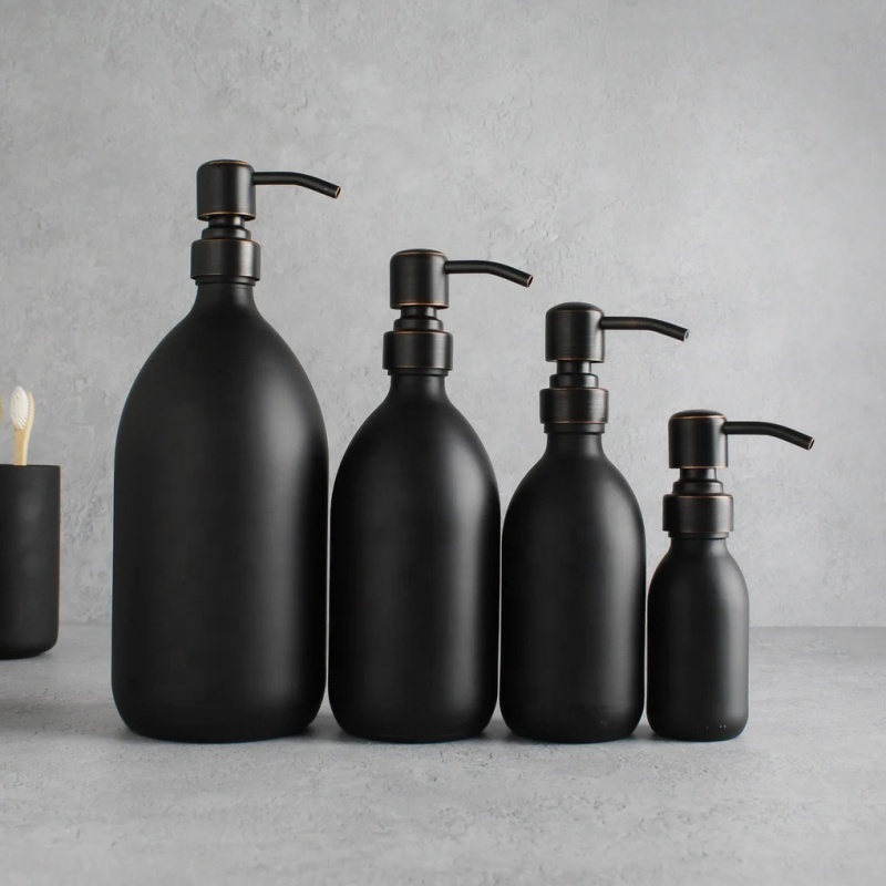 Hot Wholesale Black Glass Kitchen Soap Dispenser Set With Tray Hand and Dish Soap Dispenser With Stainless Steel Pump Dispenser