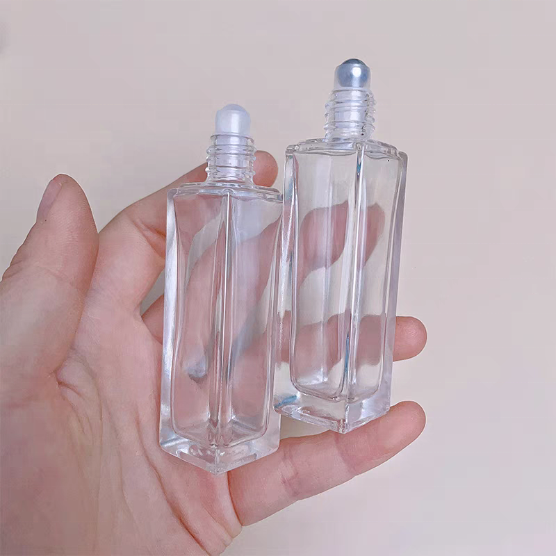 5ml 10ml 15ml 30ml Custom Empty Square Roller Ball Clear Small Perfume Essential Oil Glass Roll on Bottle