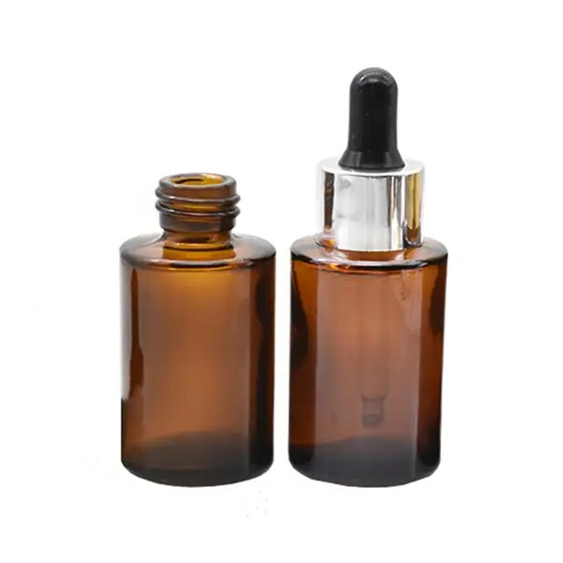 Amber Clear Frosted 1 oz 30 ml Flat Shoulder Cylinder Glass Dropper Bottle Serum Essential Oil Mascara Eye Drop Screen Printing