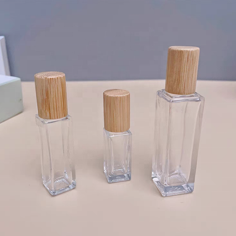 Square Transparent Clear Bamboo Cap Various Size  Glass Roller Ball Bottles