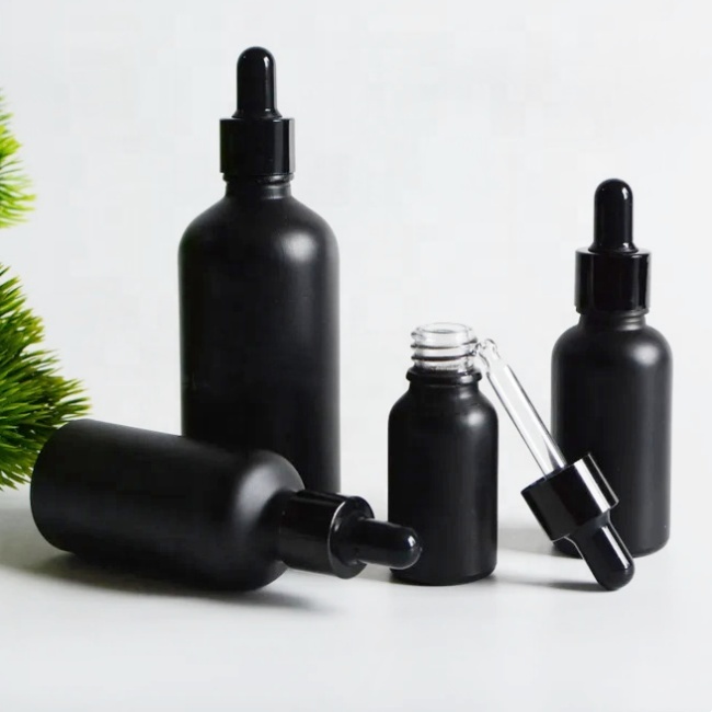 Refilled 10ml 15ml 30ml 50ml 100ml Skincare Cosmetic Attar Essential Oil Opal Matte Black Glass Dropper Bottle With Cap