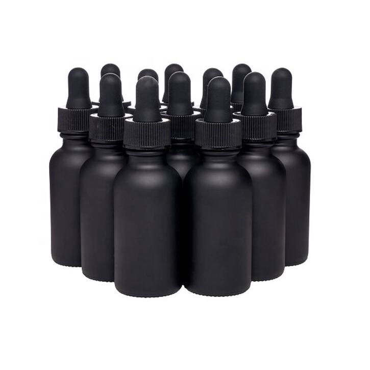 1/2oz 1oz 2oz 4oz 8oz 16oz Matte Frosted Black Glass Dropper Essential Oil Bottles With Paper Cardboard Boxes