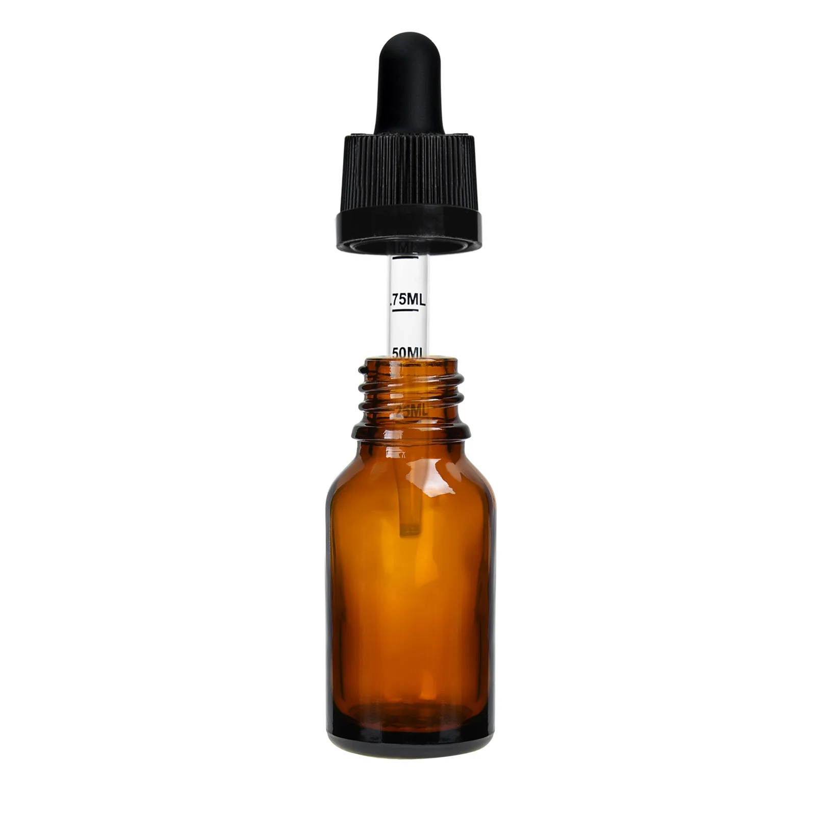 1/2 Oz. 1 Oz.Amber Boston Round Glass Black Child Resistant Dropper Bottle, 18mm 18-400 Glass Bottle