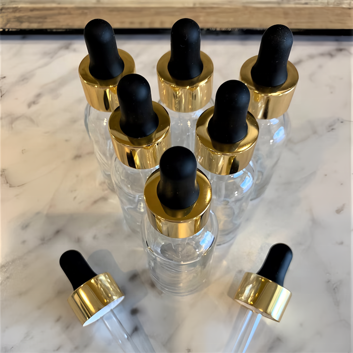 clear Empty boston 5ml 10ml 15ml 20ml 30ml 50ml 100ml Glass Bottle With Gold White Dropper for Hair Oil