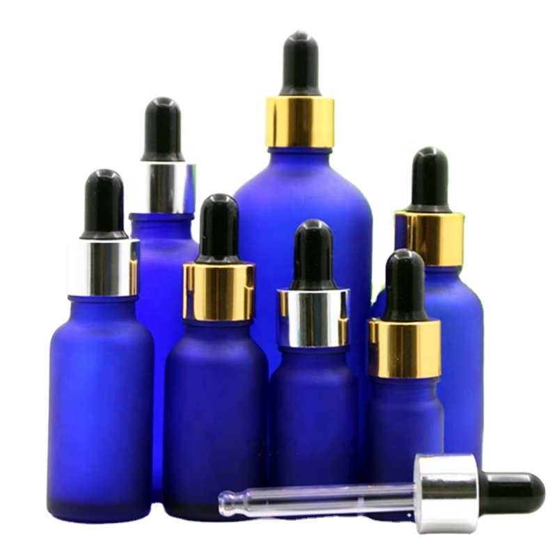 Blue Matte Essential Oil Glass Dropper Bottles 5ml 30ml 100ml Empty Serum Bottle Green Transparent Amber Dropper Bottle