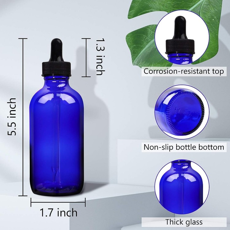 15ml 30ml 1oz 2oz 4oz 8oz Round Blue Boston Glass Dropper Bottle With Gold Cap for Personal Care Use