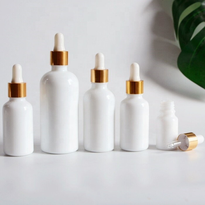 Luxury 1oz 10ml 30ml 50ml 100ml Empty Essential Oil Eye White Porcelain Glossy Glass Dropper Bottle With Pipette Gold Screw Lid