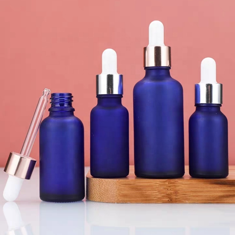 Wholesale Glass Dropper Bottle Matte Blue Essential Oil With Dropper 5ml 10ml 15ml 20ml 30ml 50ml 100ml Glass Bottle Packaging