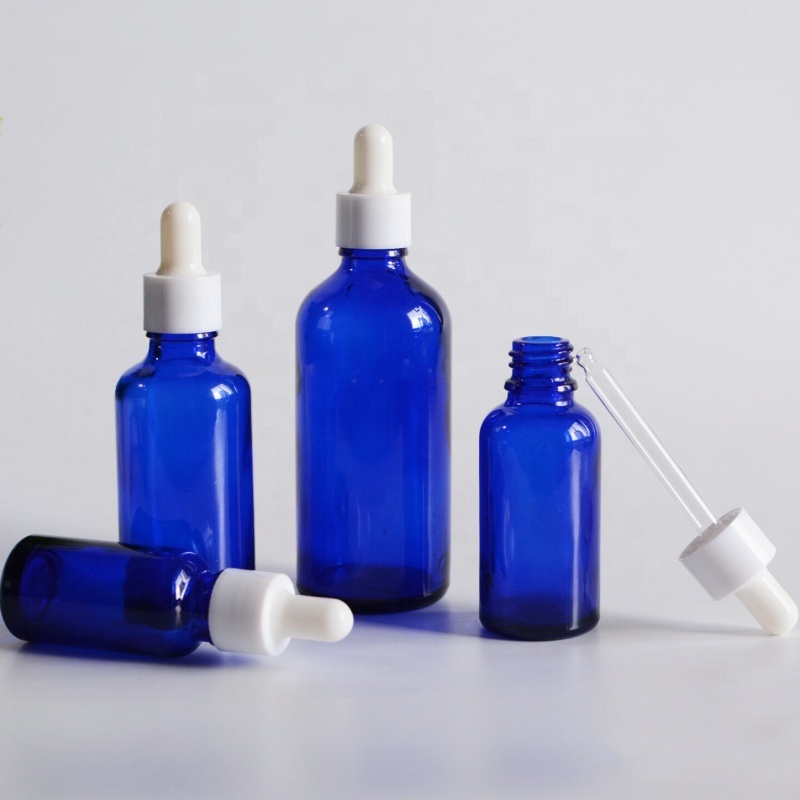 Wholesale 5ml 10ml 15ml 20ml 30ml 50ml 100ml Cobalt Blue Glass Eye Dropper Bottle Cosmetic Serum Essential Oil Dropper Bottles