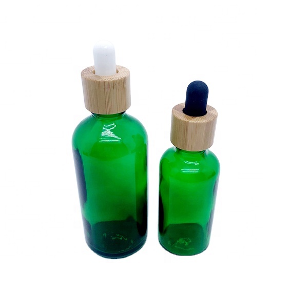 30ml Frosted Green Glass Dropper Bottle Bamboo Lid Top Empty Cosmetic Cuticle Hair Essential Oil 100ml Serums Screen Printing