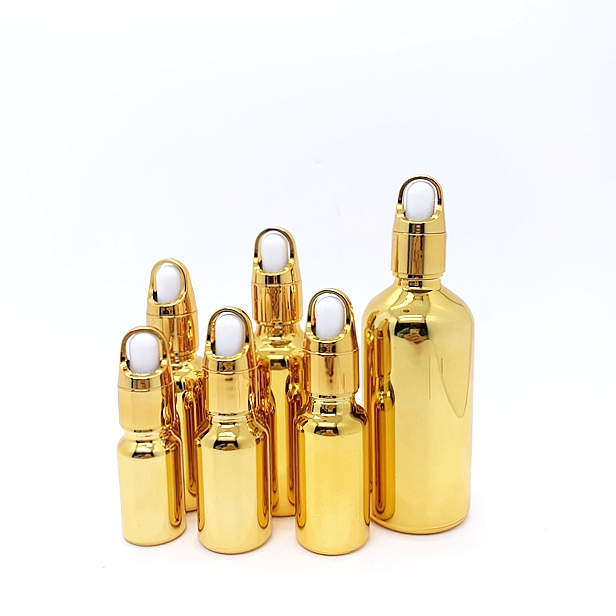 China Factory Hot Sale Luxury Gold Glass Bottle With Dropper Essential Oil Packaging for Cosmetic Serum and Hair Mascara