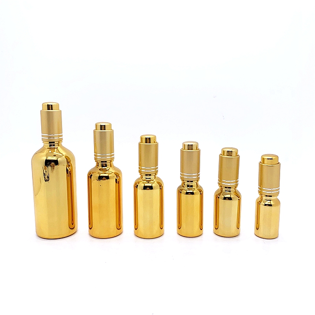 Manufacturer Fancy Gold Glass Cosmetic Oil Serum Dropper Bottle Empty Cylinder Shape Refillable Perfume Use Facial Cleanser Wigs