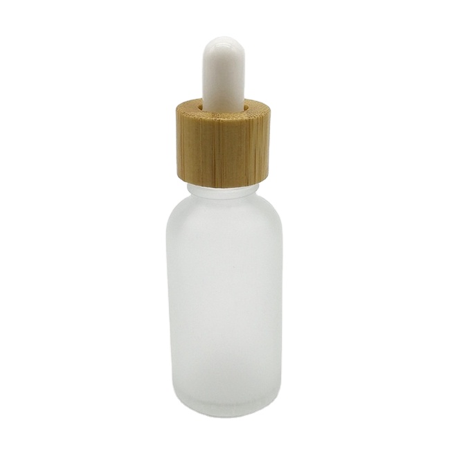 Luxury Skincare Packaging 5ml 10ml 15ml 20ml 30ml 50ml 100ml clear Frosted Essential Oil Bamboo Cap Glass Dropper Bottle