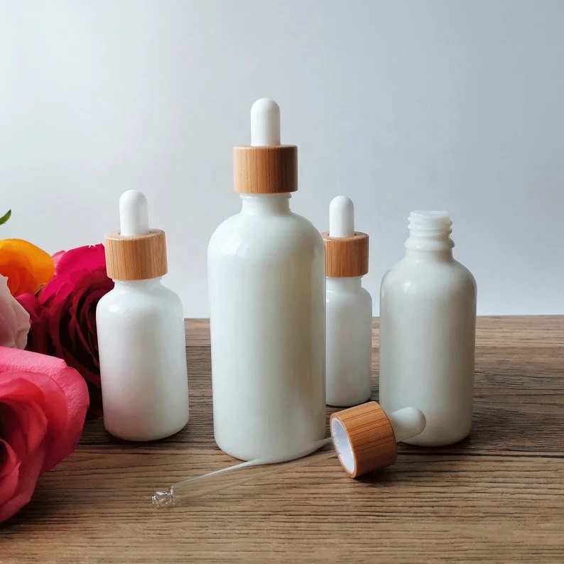 5ml 10ml 15ml 20ml 30ml 50ml 100ml White Porcelain Glass Essential Oil Bottle With Bamboo Dropper Cap for Oil Gb-666s