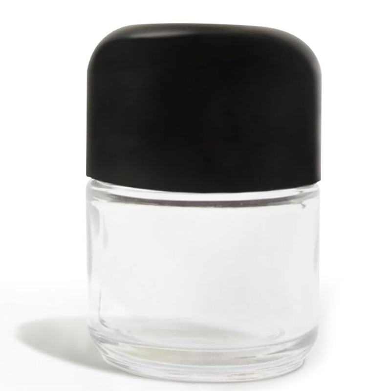 Wholesale Child Resistant Herb Flower Container 5ml 30 ml  70ml 110 ml  clear Smell Proof Glass Jars With Wooden Grain ABS Cap