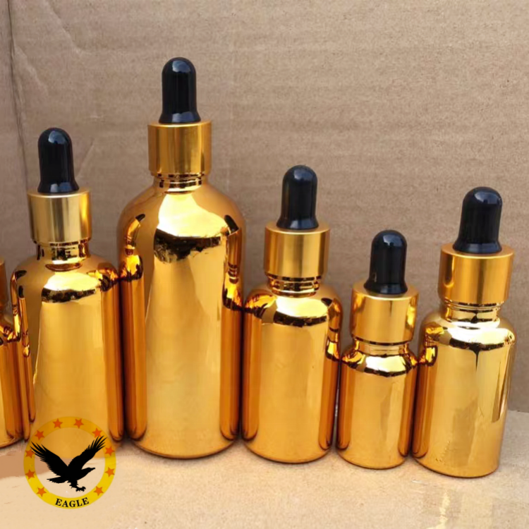 Gold Glass Hair Oil Serum Dropper Bottle Cosmetic Essential Oil Roller Bottle Golden Cosmetic Dropper Glass Bottle
