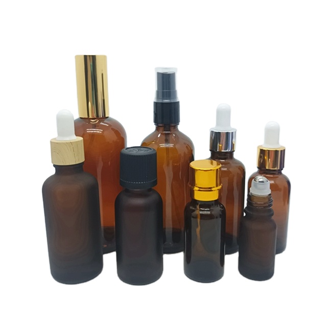10ml Amber Essential Oil Cylinder Glass Dropper Bottle With Bamboo Cap for Cosmetic Use for Hair Body Facial Serum Oil
