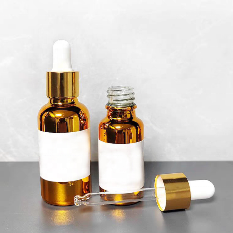 Electroplated Gold Essential Oil Bottle 5ml 10ml 20ml 30ml 50ml 100ml Small Gold Bottle Cosmetics Glass Dropper Bottle